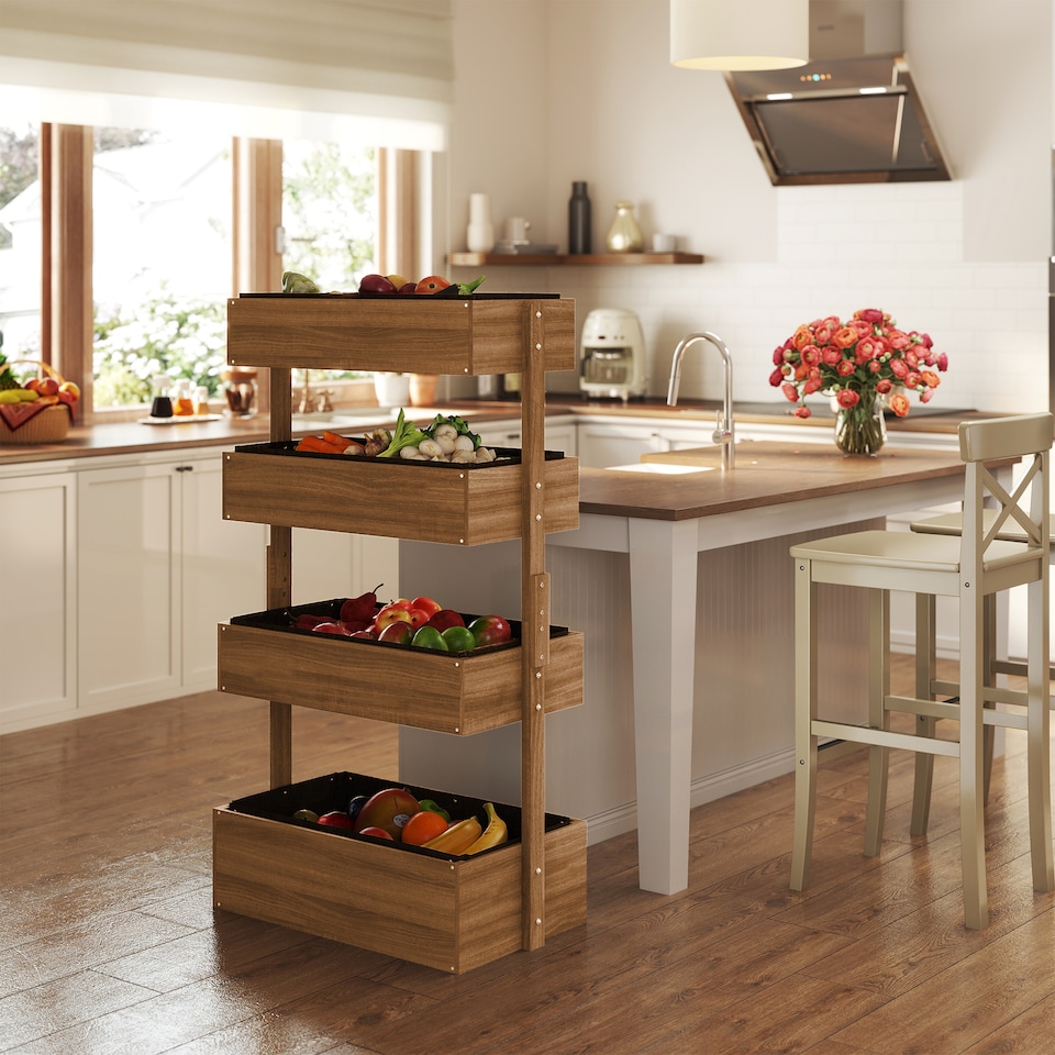 image 1 of Outsunny Raised Garden Bed Wooden Plant Stand Orange