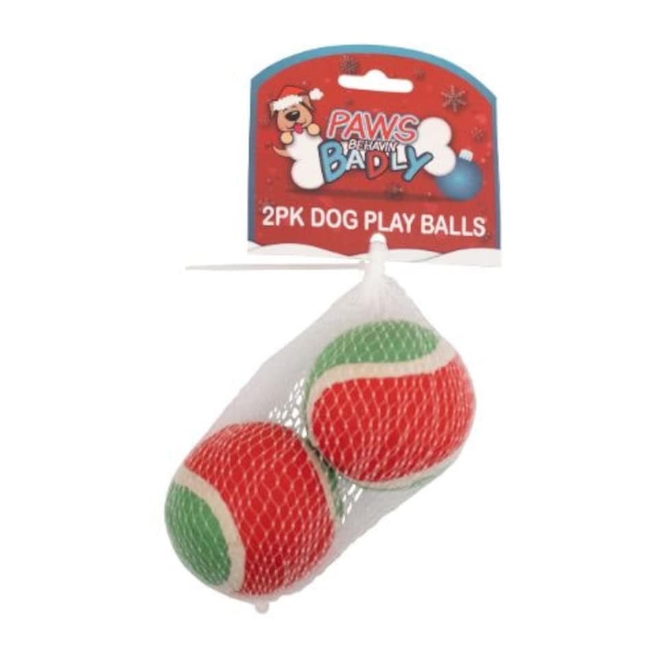 Paws Behavin' Badly Christmas Dog Play Balls 2 Pack