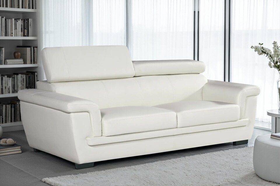 image 1 of Genuine Leather White 3 Seater Sofa PORTLAND