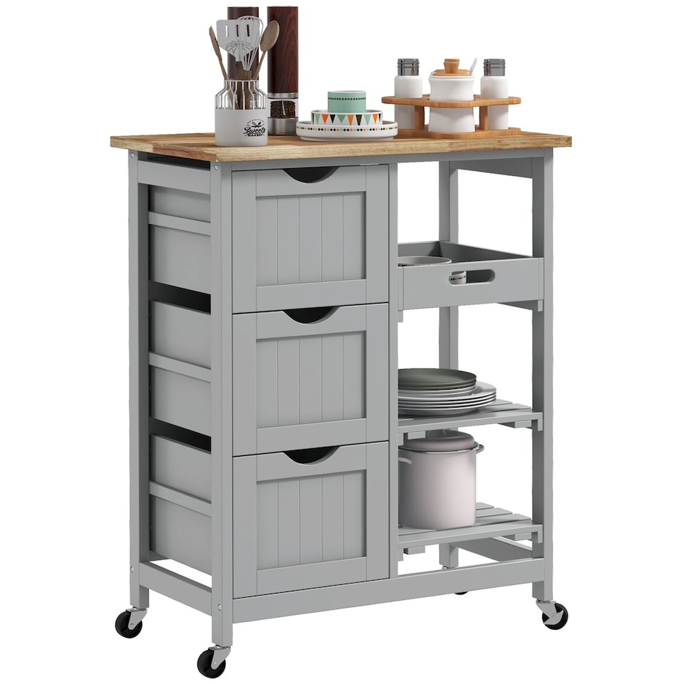 image 1 of HOMCOM Rolling Kitchen Island Cart, Bar Serving Cart on Wheels Grey