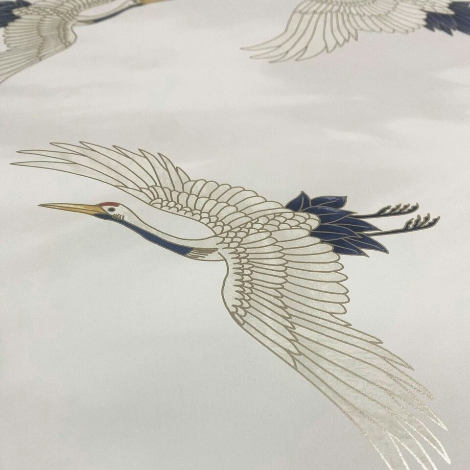 image 1 of Catherine Lansfield Flying Cranes Wallpaper - White - 10m x 53cm White