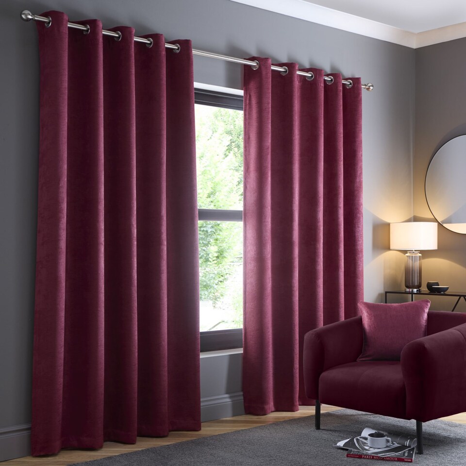 image 1 of Fusion Strata Eyelet Curtains Wine