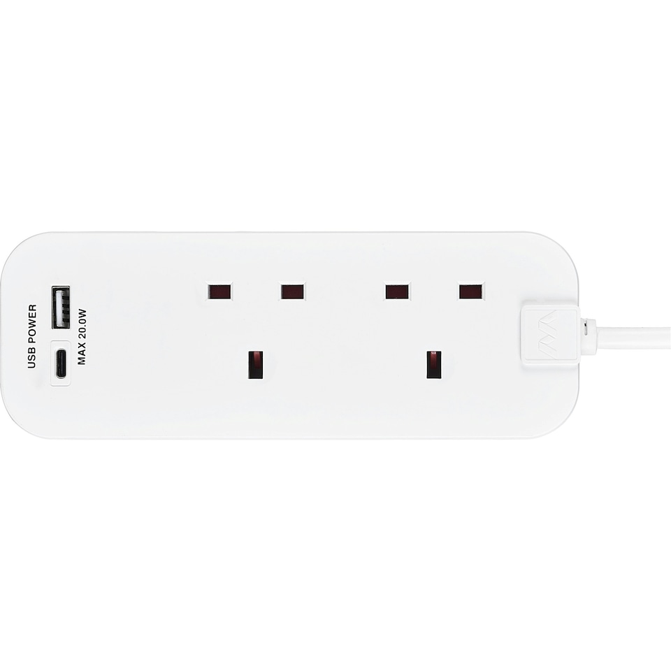 image 1 of Masterplug 20W USB Fast Charge 2 Socket Travel Extension UK to Europe