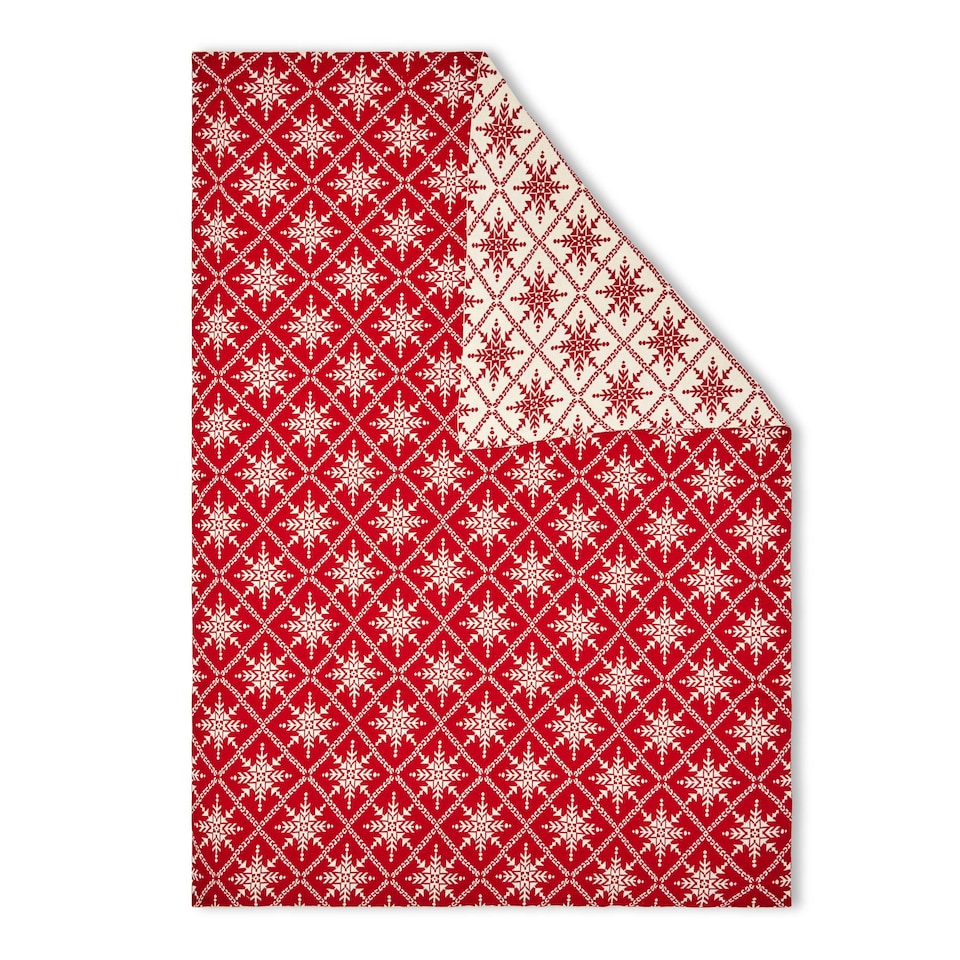 image 1 of Christmas Traditional Snow Flake Reversible Throw, Red