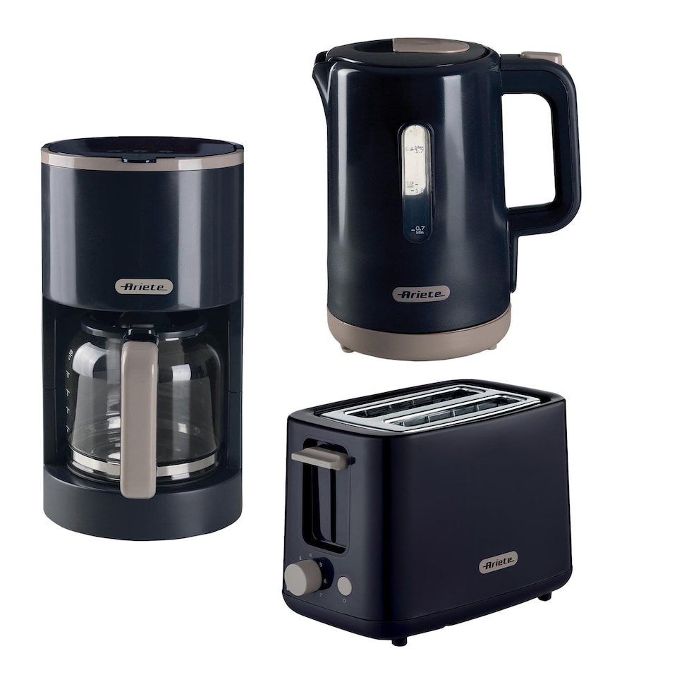 image 1 of Ariete ARPK47 Breakfast Line Kettle, Toaster & Coffee Machine Set, Grey