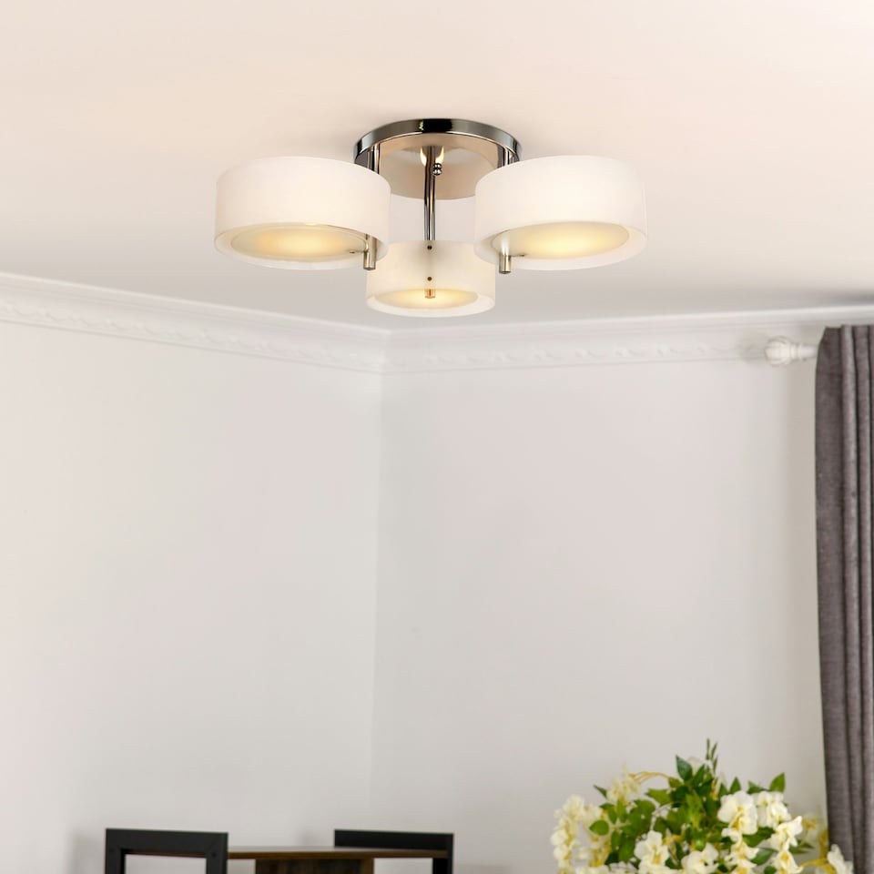 image 1 of HOMCOM Acrylic Lamp Ceiling Light Pendant Chandelier with 3 Lights Chrome Finish