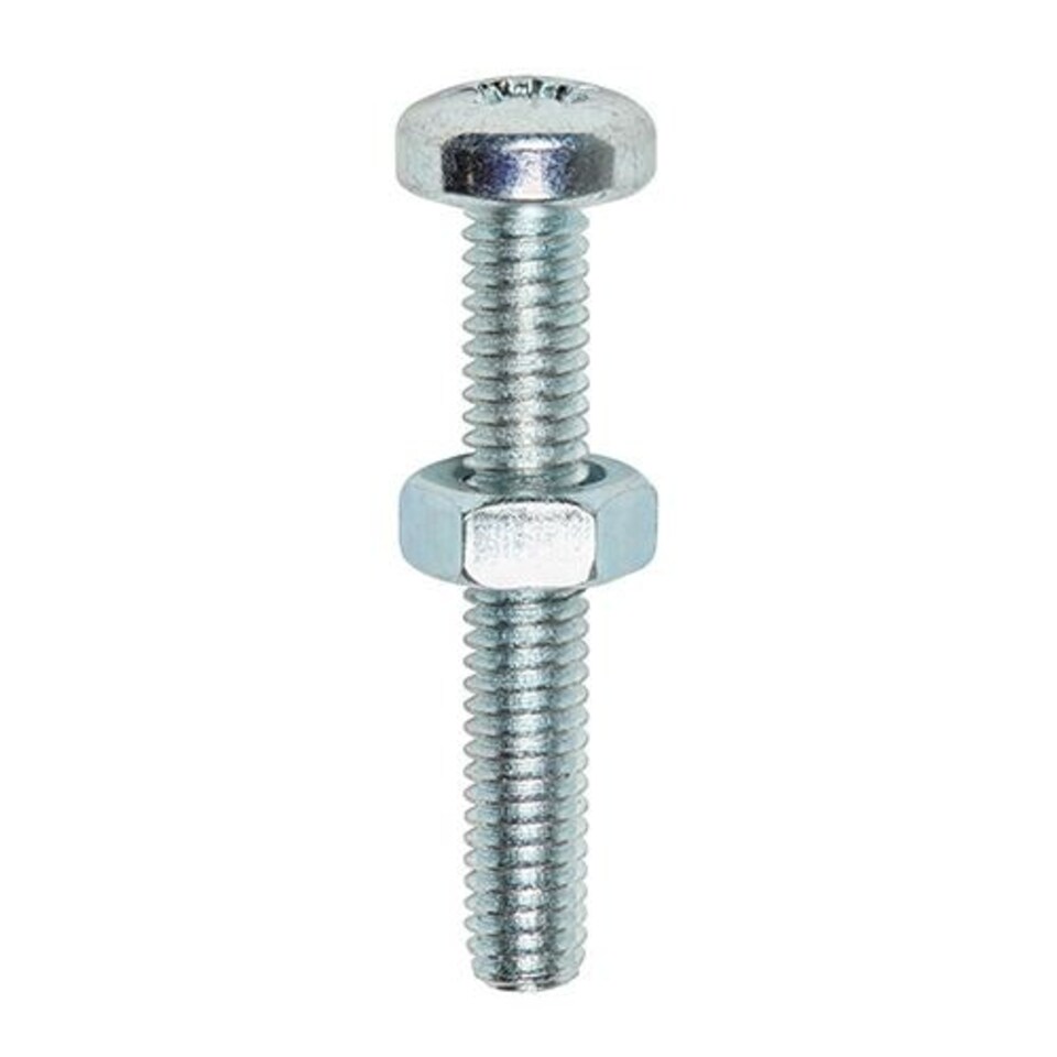 Timco - Machine Screws - PZ2 - Pan & Hex Nuts - Zinc (Size M4 x 12 - 40 Pieces)