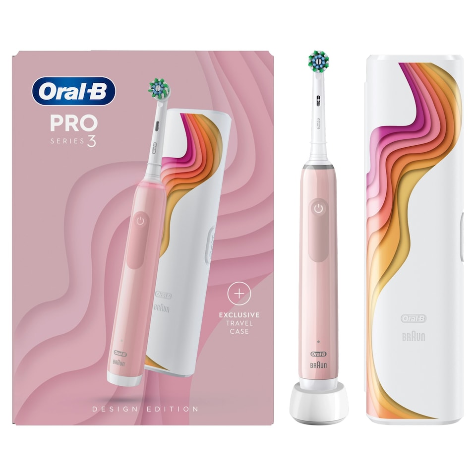 image 1 of Oral-B Pro 3 3500 Pink Electric Toothbrush with Riso Art Travel Case