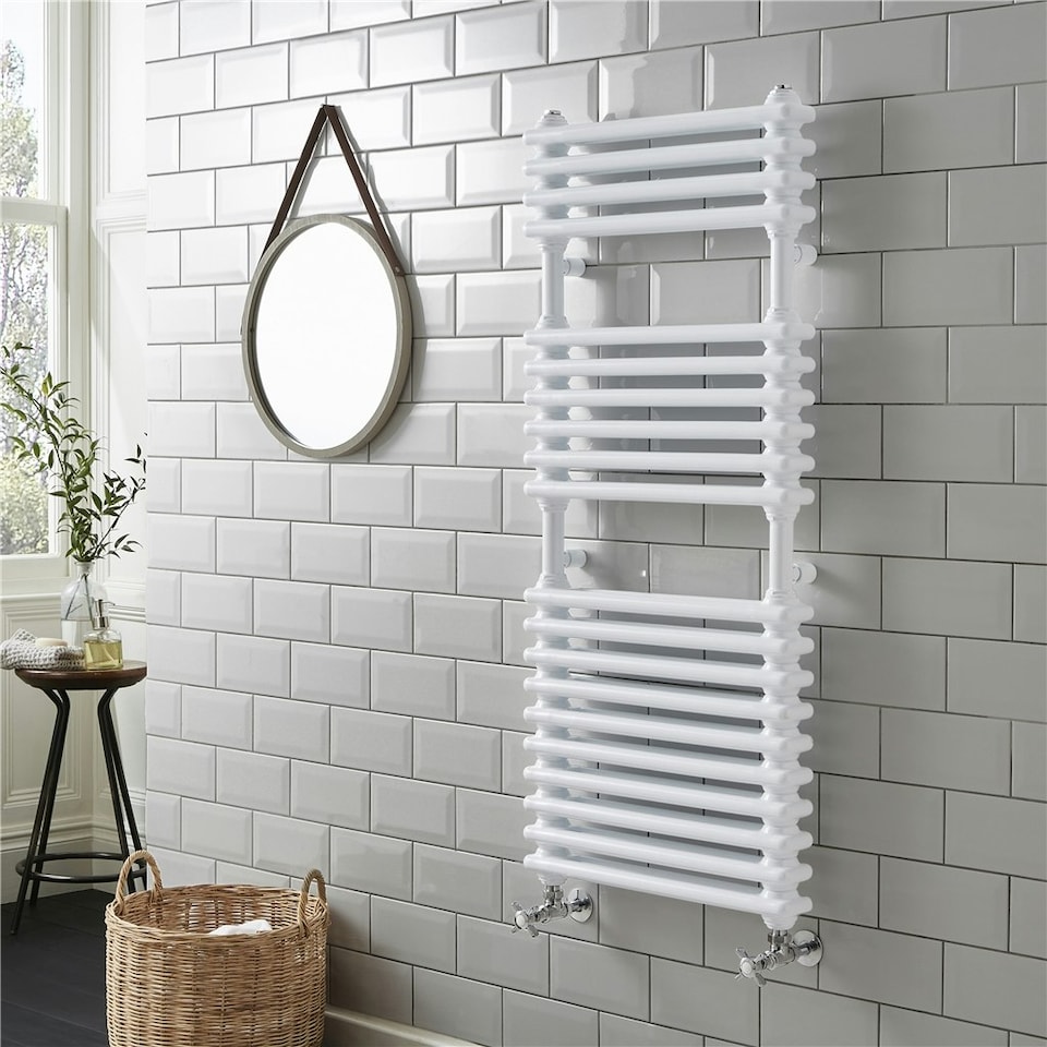 image 1 of 500mm (H) x 1000mm (W) Vertical Bathroom Towel Radiator - (Sailsbury - White) - (0.5m x 1.0m)