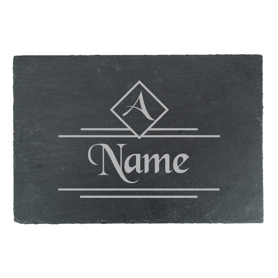 image 1 of Personalised Engraved Rectangular Slate Cheeseboard with Name and Init