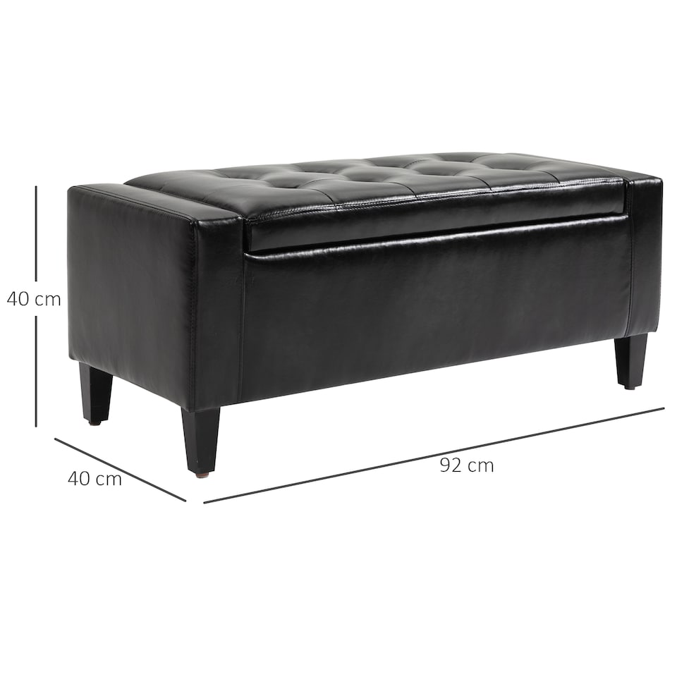 image 1 of HOMCOM PU Leather Storage Ottoman Bench Storage Chest Tufted Ottoman Cube with Flipping Top 92L x 40W x 40H cm Black
