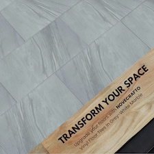 NOVECRAFTO Vinyl Floor Tiles Self Adhesive – 12x24in Peel and Stick Waterproof Rectangular Flooring for Kitchen & Bathroom – Grey White Marble Effect Grey | 5.57 sqm