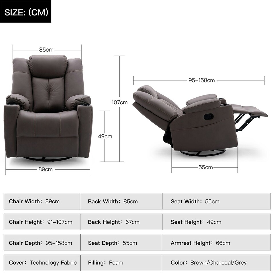 image 1 of Afton Electric Technology Fabric Auto Recliner USB Lounge Sofa Chair (Brown)