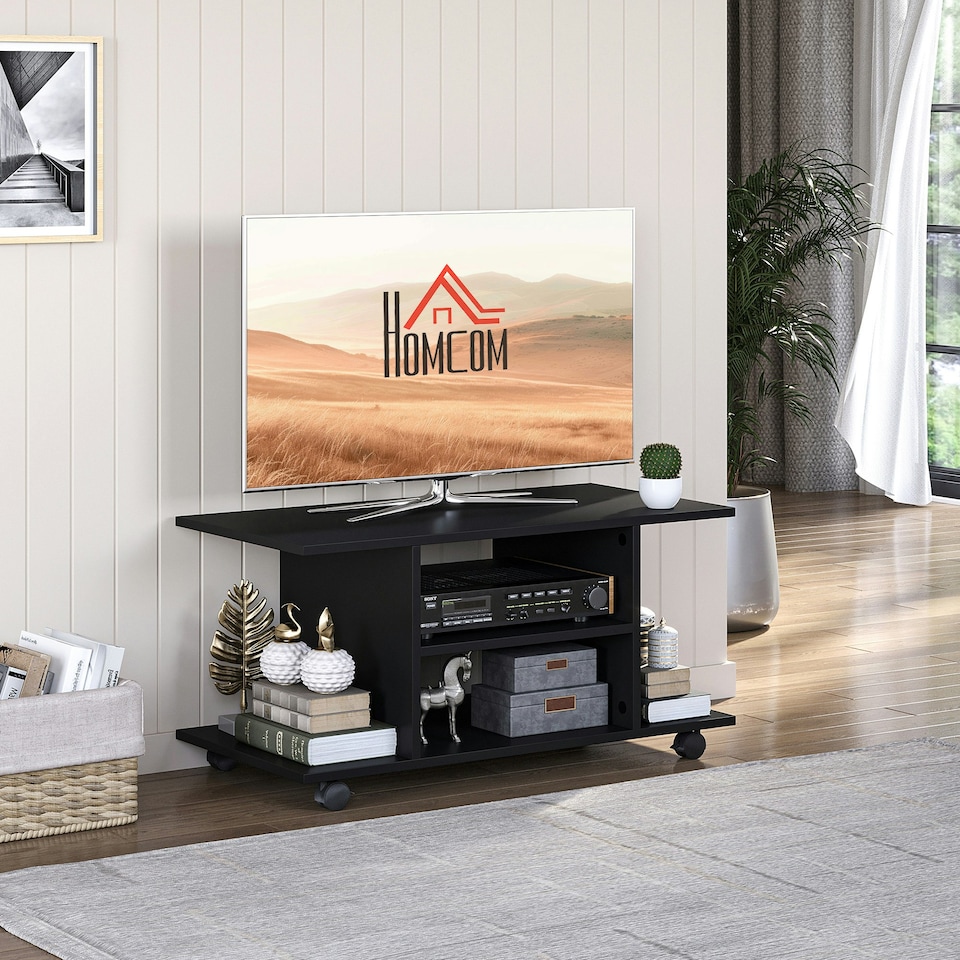 image 1 of HOMCOM Modern TV Cabinet Stand Storage Shelves Table Mobile Black