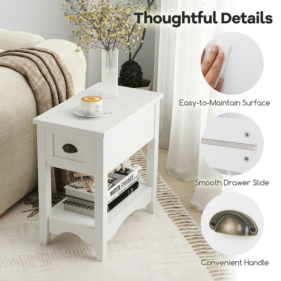 image 1 of COSTWAY 2 PCS Nightstand Side End Table White White