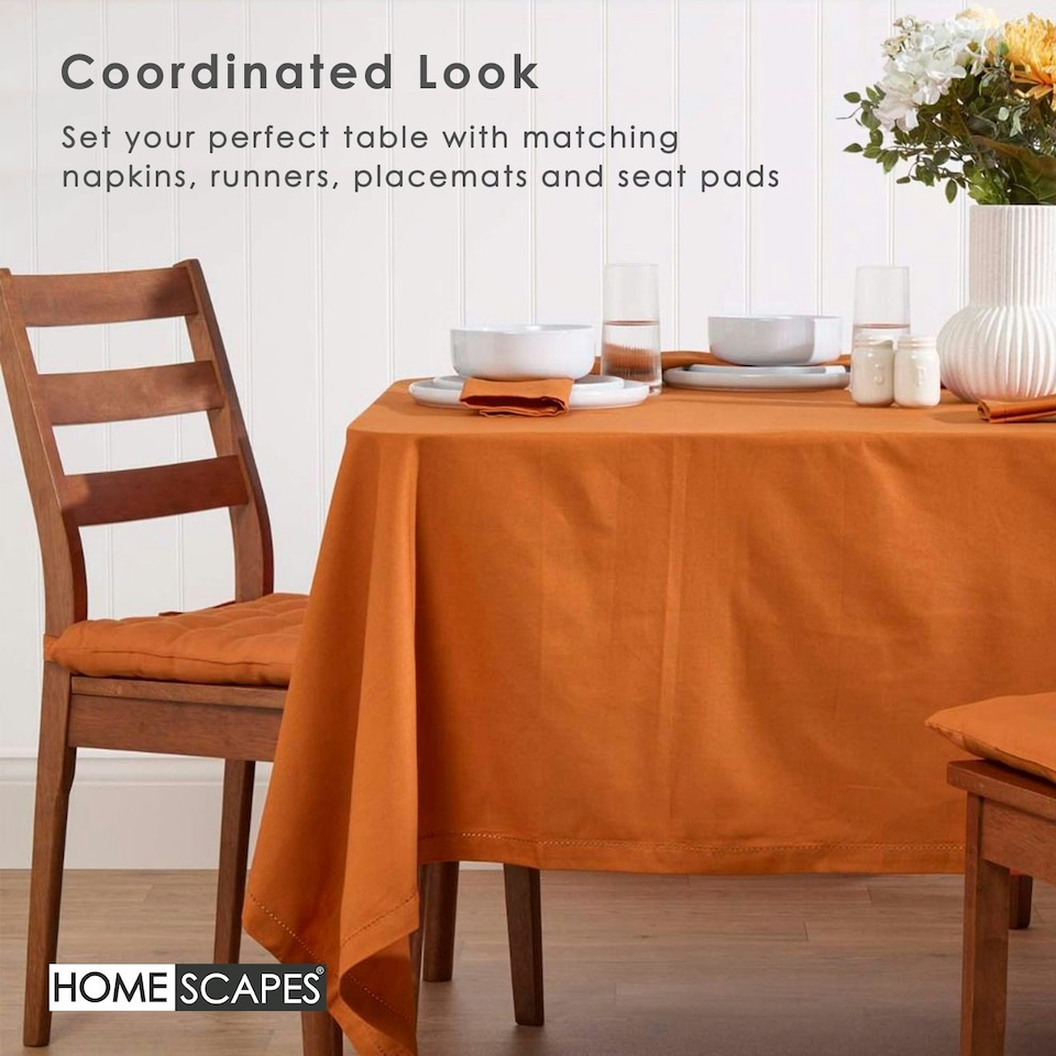 image 1 of Homescapes Burnt Orange Cotton Tablecloth - 137 x 178 cm | Orange