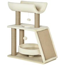 PawHut Cat Tree Kitten Tower with Scratching Post Bed Perch Toy, Light Brown