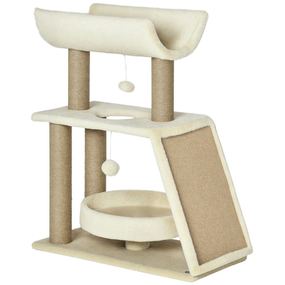 image 1 of PawHut Cat Tree Kitten Tower with Scratching Post Bed Perch Toy, Light Brown