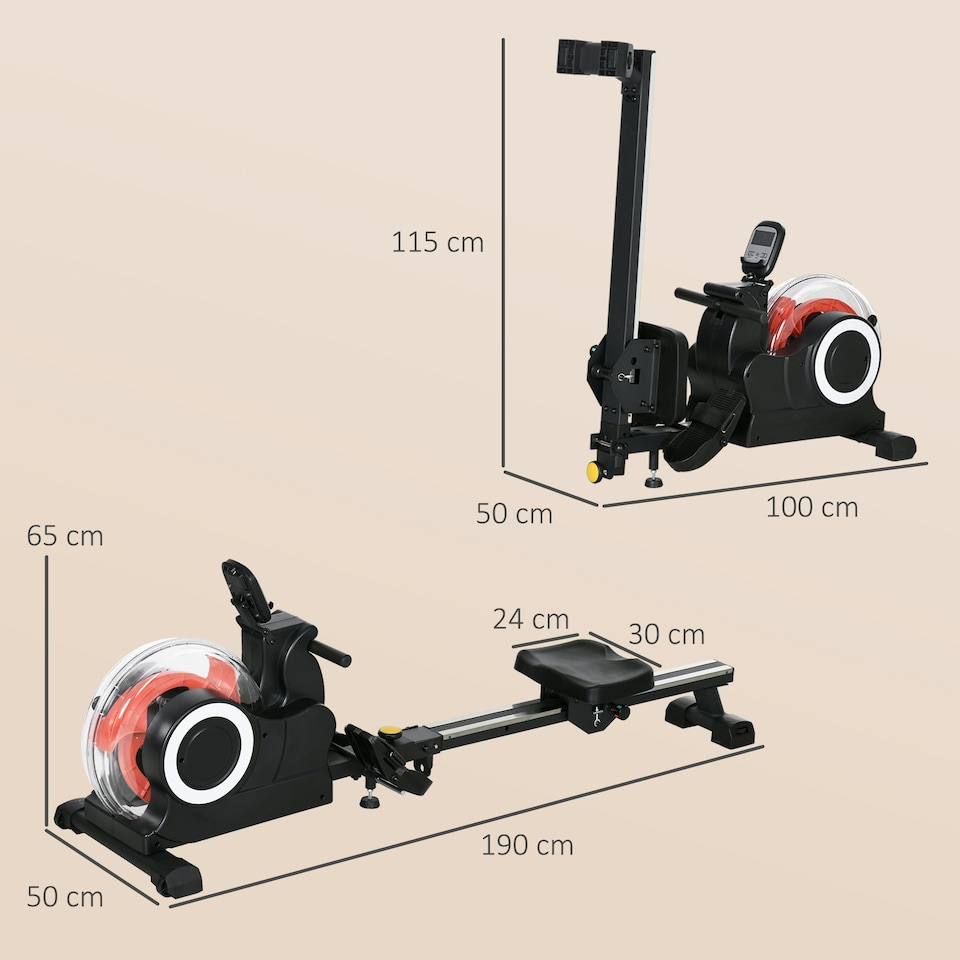 image 1 of SPORTNOW Foldable Water Rowing Machine with Wheels and LCD Monitor, Black
