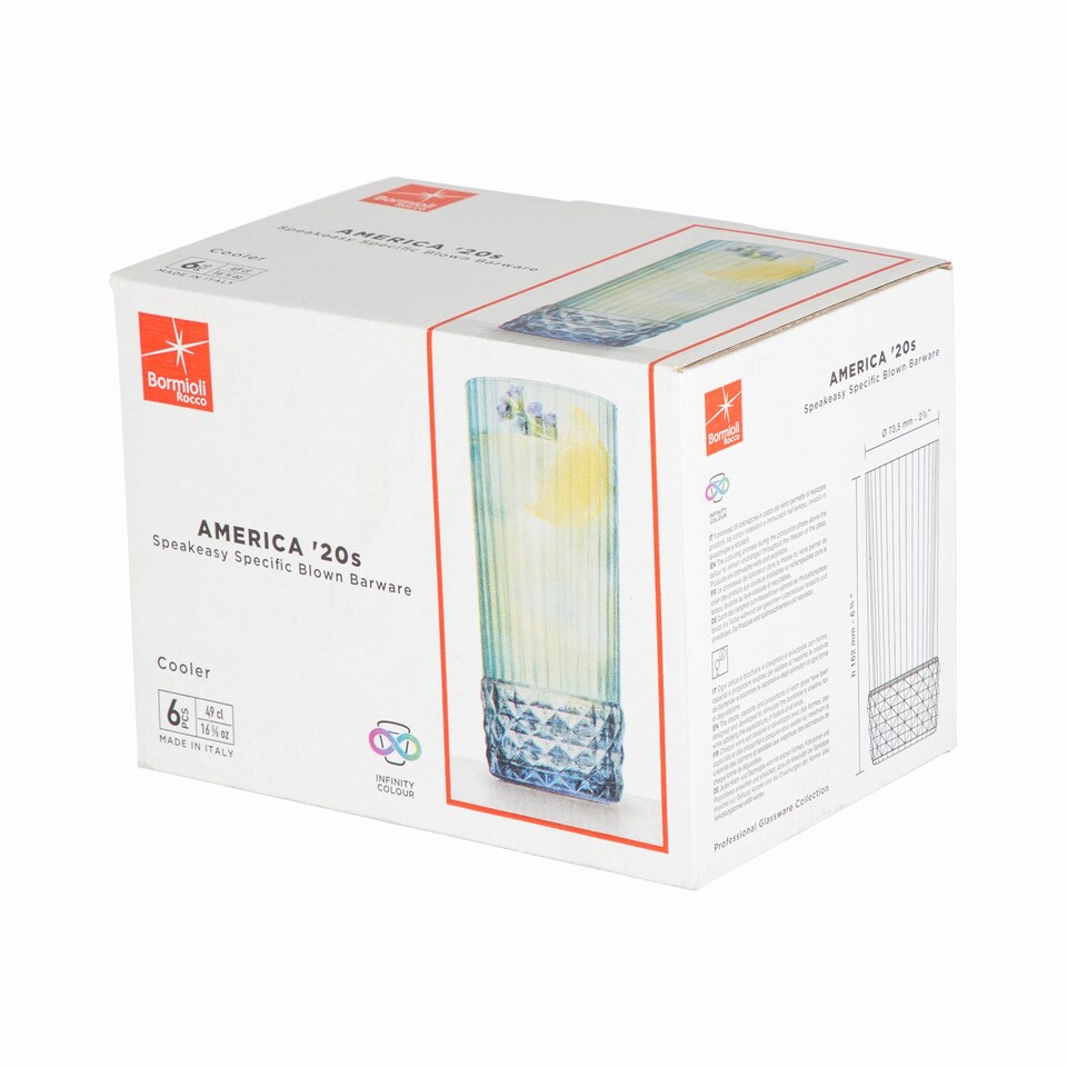 image 1 of Bormioli Rocco America '20s Highball Glasses - 490ml - Sapphire Blue - Pack of 6 | Blue | Sapphire Blue