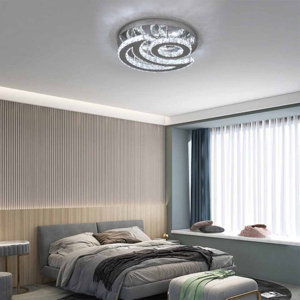 image 1 of Crystal Chandelier LED Silver Ceiling Light Cool White 40cm