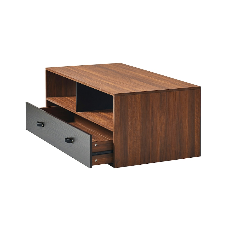 image 1 of Teamson Home Henry Wooden Coffee Table & Storage, Modern Rectangular End Table with Drawers for Living Room, Reception Room or Study, Walnut Brown
