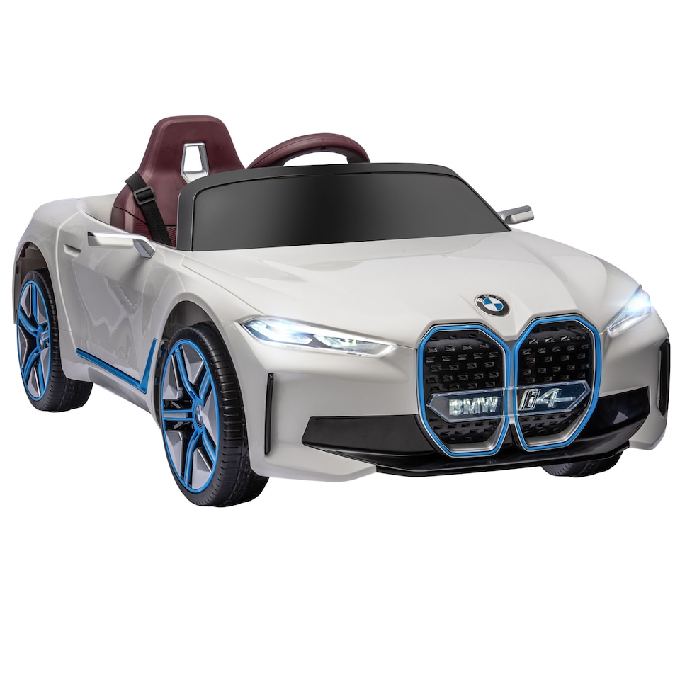 image 1 of HOMCOM BMW i4 Licensed 12V Electric Car for Kids, Kids Electric Ride-on with Remote Control, Suspension Wheels, Music, Horn, Lights, MP3 Slot, Portable Battery, for Ages 3-6 Years - White