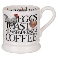 Mug: 1 x 300ml Emma Bridgewater Rise & Shine Eggs & Toast Half Pint Mug, Ceramic White