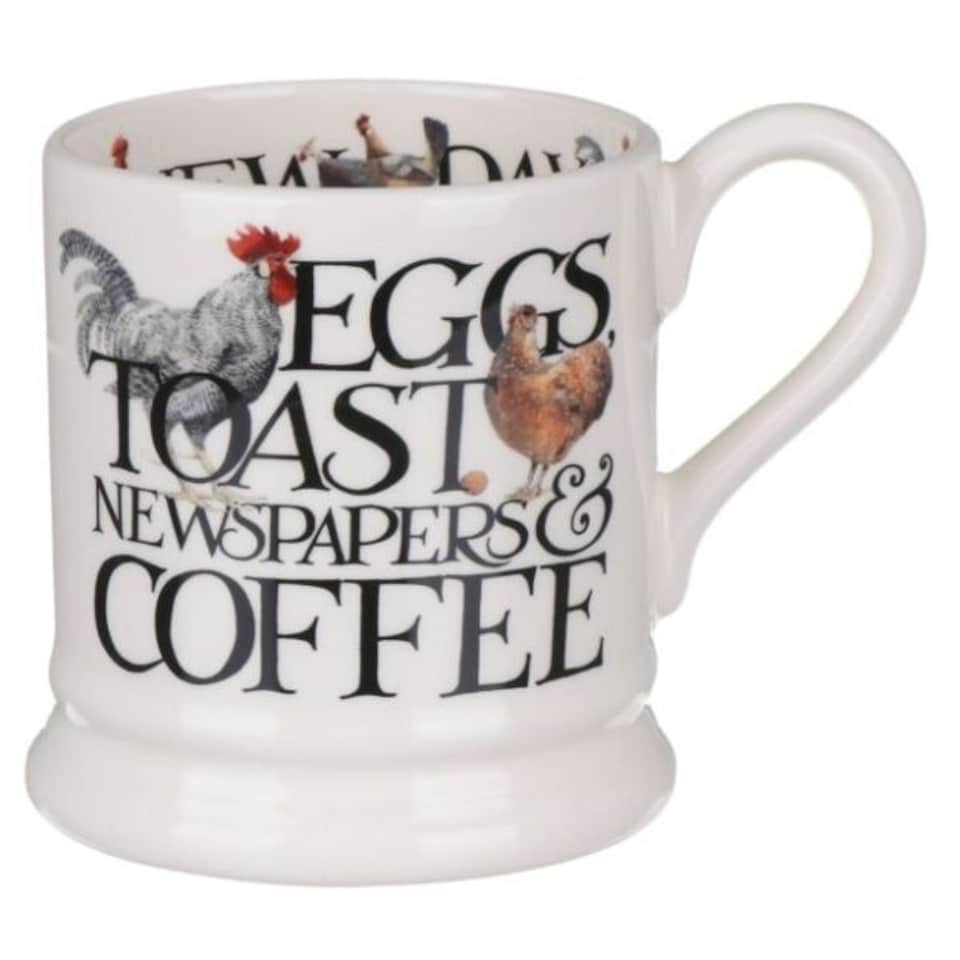 image 1 of Mug: 1 x 300ml Emma Bridgewater Rise & Shine Eggs & Toast Half Pint Mug, Ceramic White
