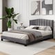 image 7 of COSTWAY Double Upholstered Bed Frame with Headboard Grey