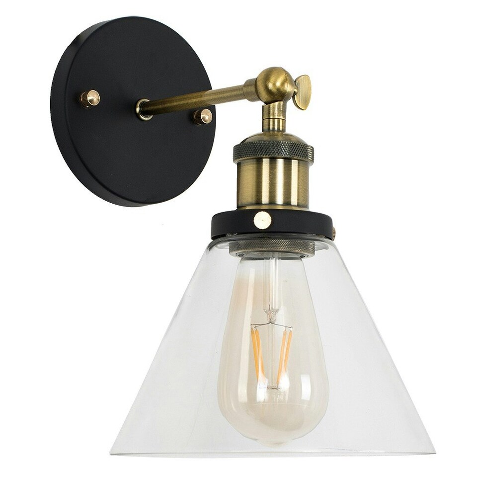 image 1 of ValueLights Industrial Black And Gold Wall Light Fitting With Clear Glass Light Shade