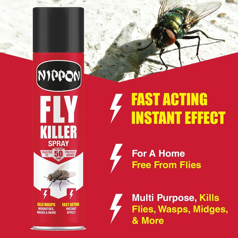 image 1 of Nippon Fly & Wasp Aerosol Spray 300ml Fast Acting Indoor Insect Control for Flies Mosquitoes Wasps and Midges