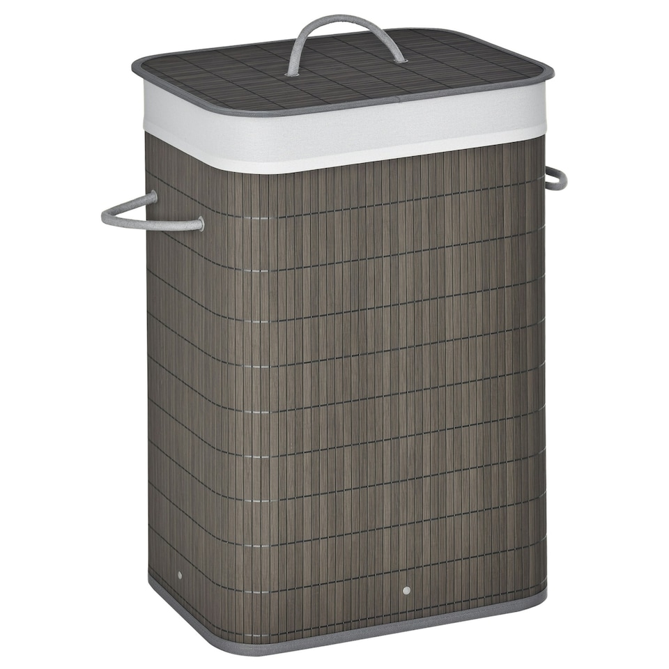 image 1 of HOMCOM Collapsible Clothes Hamper with Lid Handles Removable Lining, Grey