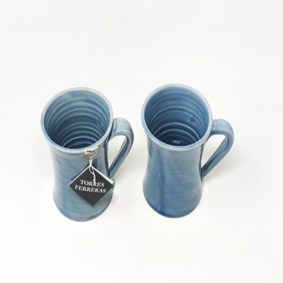image 1 of Verano Spanish Ceramics Torres Ferreras Set of 2 Curved Mugs - 10x11.5cm | Blue | Blue | 2