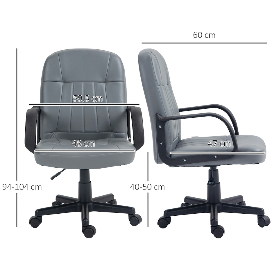 image 1 of HOMCOM PU Leather Office Chair Swivel Home Mid-Back Computer Desk Chair, Grey