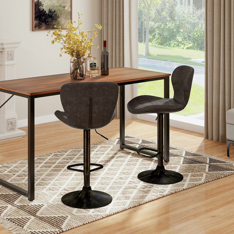 image 1 of COSTWAY Set of 2 Bar Stools Swivel Bar Chair w/Footrest Brown