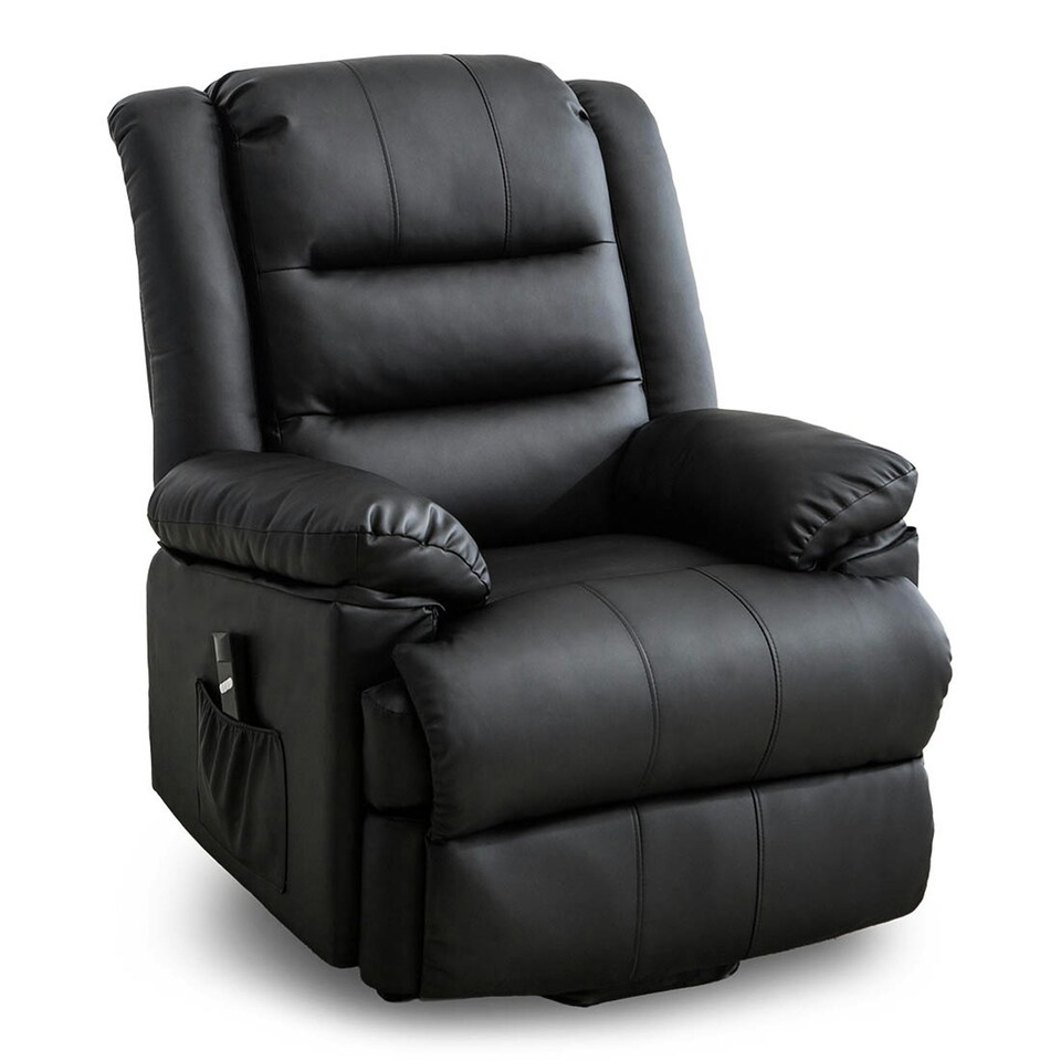 image 1 of Loxley Single Motor Electric Rise Recliner Bonded Leather Lift Chair (Black)