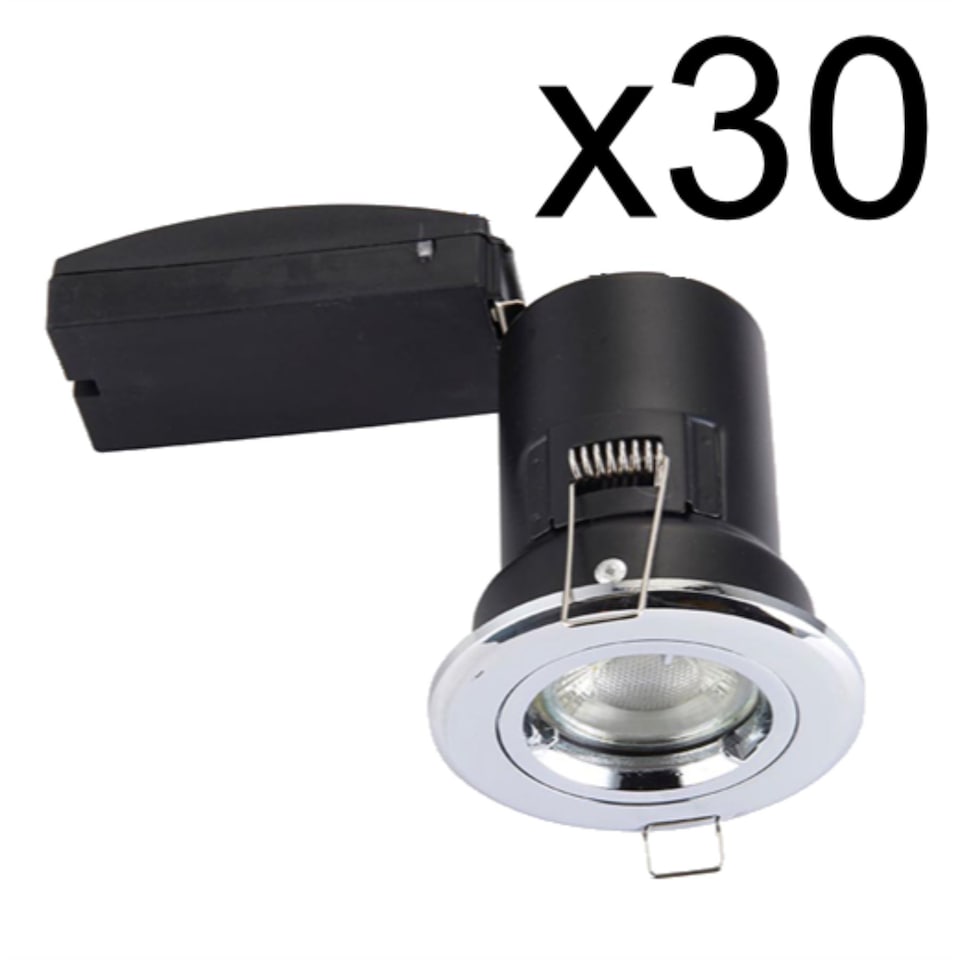 image 1 of Set of 30 Fire Rated Downlights - Chrome Fixed GU10 Recessed Downlight