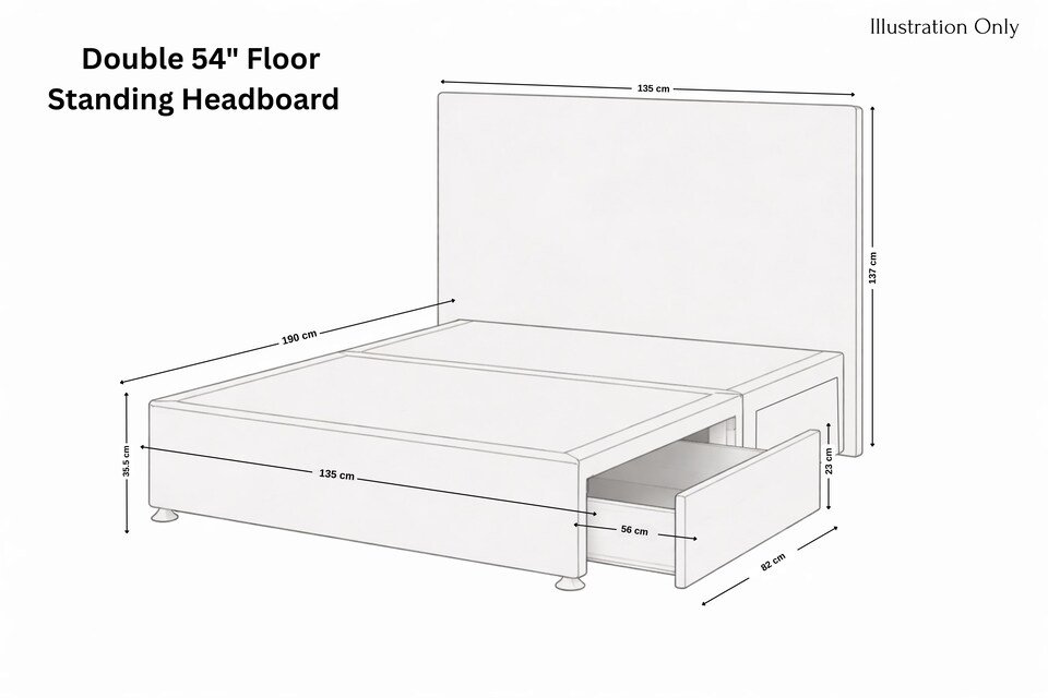 image 1 of Sloomy Alabama Black Plush Divan Bed Base 2 Drawers Same Side With 54 Inch Floor Standing Headboard | Black | Black | Double | 1