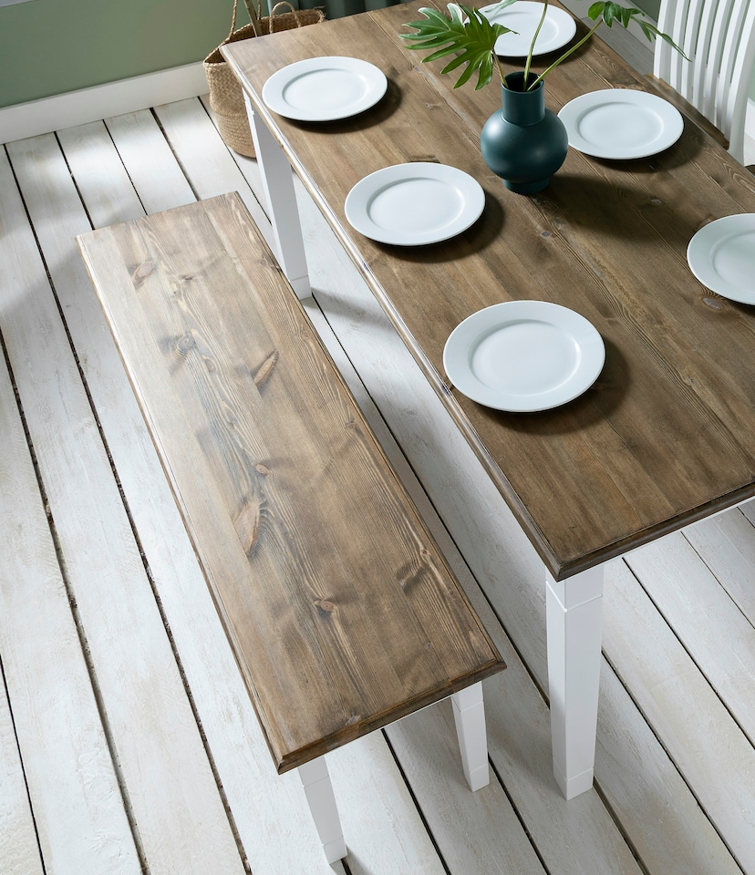 image 1 of Hallway Bench Kitchen Dining Entryway in White and Dark Pine Canterbury 157cm | White | L