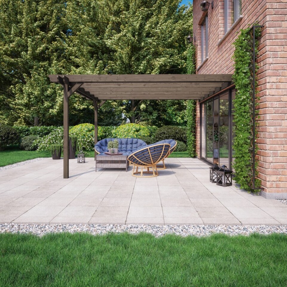 image 1 of Wall Mounted Double Garden Pergola - Wood - L240 x W480 x H270 cm - Rustic Brown