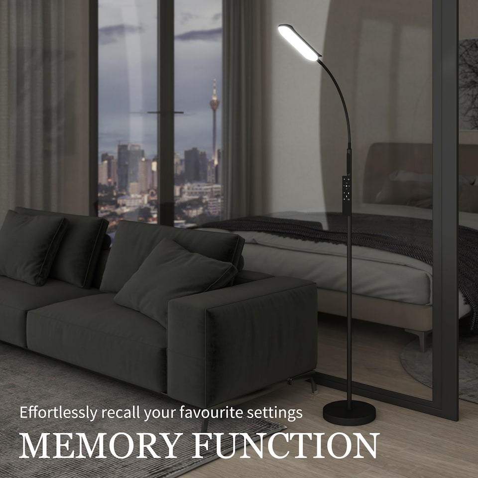 image 1 of HOMCOM LED Floor Lamp for Living Room with Magnetic Remote Control, Black