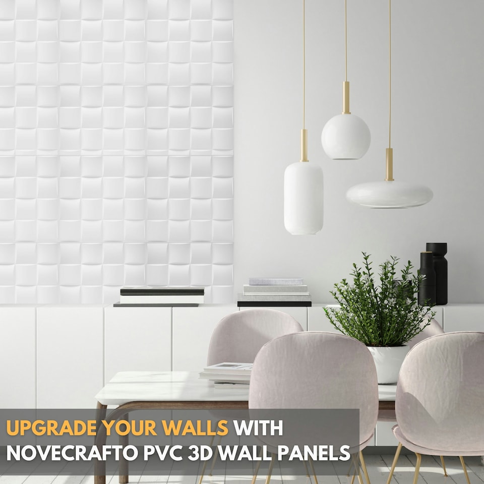 image 1 of NOVECRAFTO Lattice Effect 3D Wall Panels – 6 Sheets Covering 1.5m² | 16.15ft² Interior Cladding Set | Square Grid Design – Each Panel 50x50cm | Grey