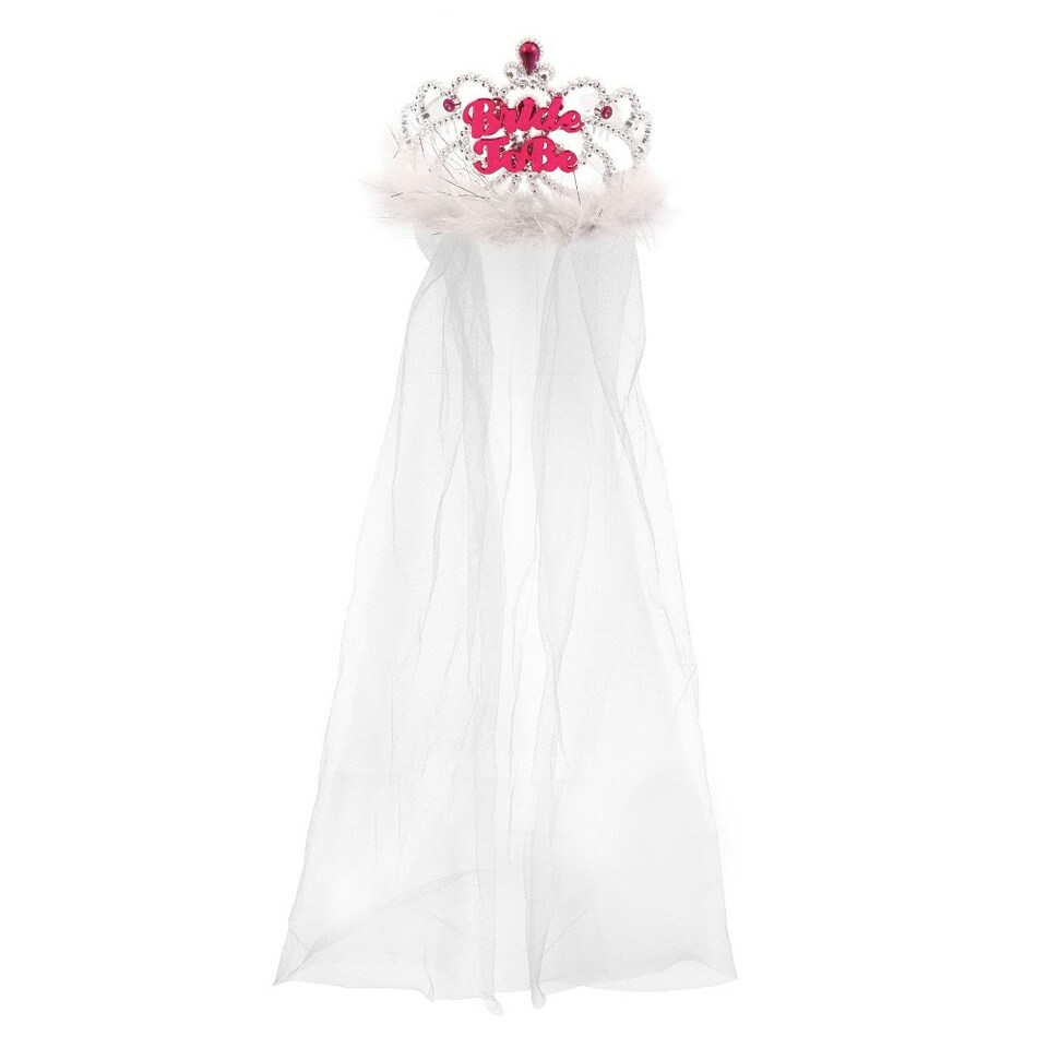 image 1 of Tiara Bride To Be With Fur and White Veil 12.5cm