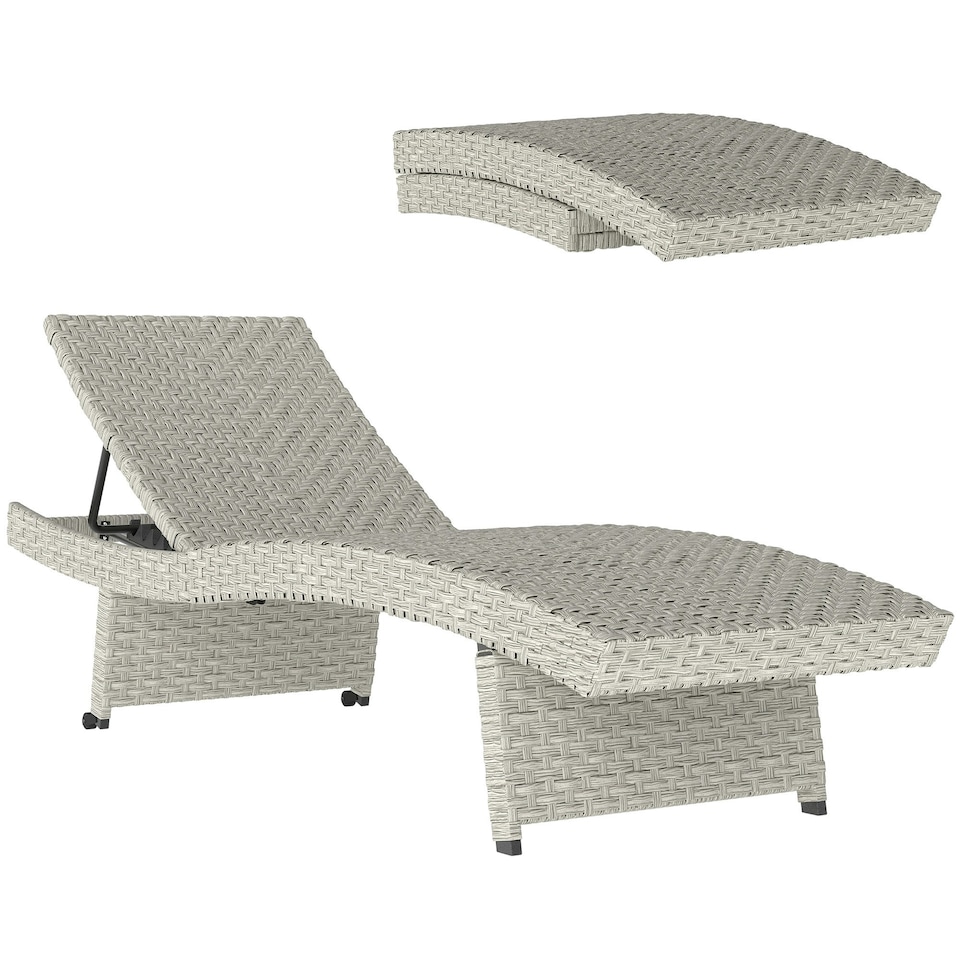 image 1 of Outsunny PE Rattan Sun Lounger with 4-Level Adjustable Backrest Black | Black