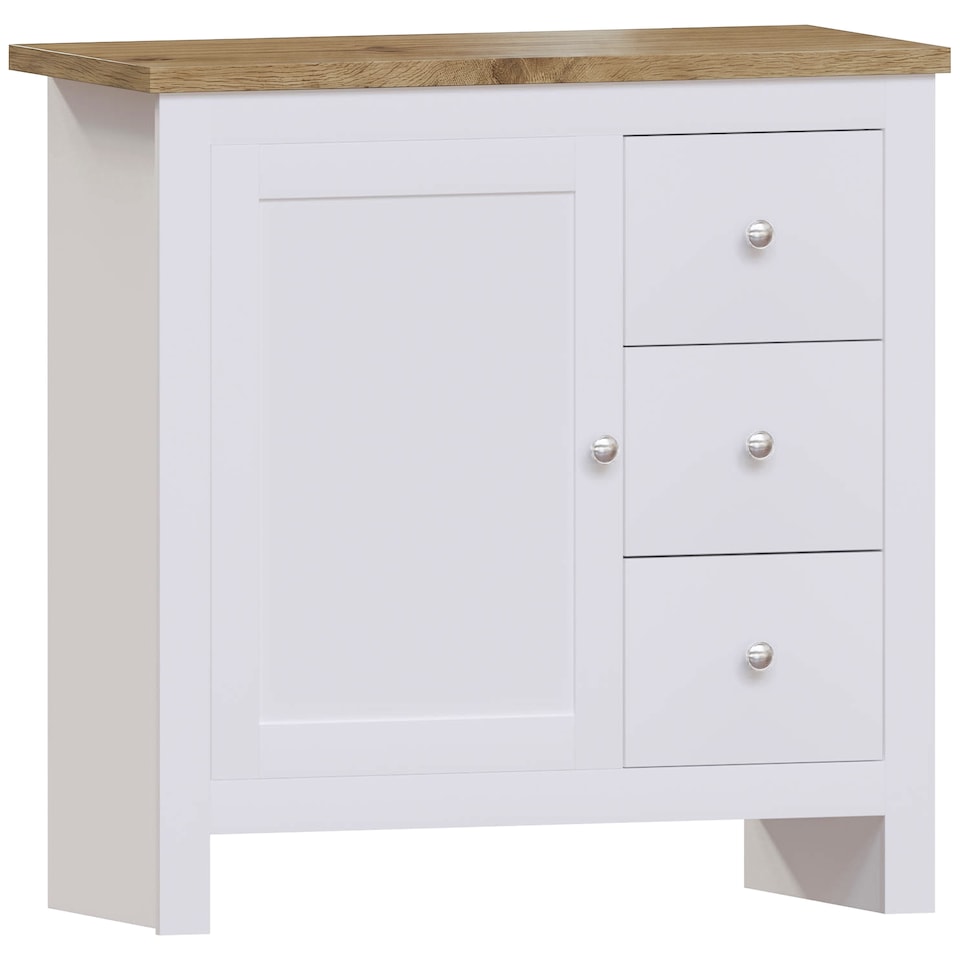 image 1 of Vida Designs Arlington 3 Drawer 1 Door Sideboard Shaker Buffet Cabinet Storage, White & Oak | White | White & Oak | 1