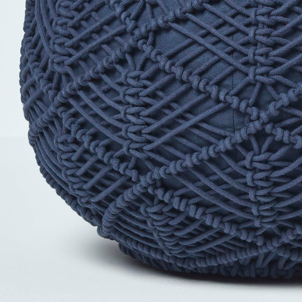 image 1 of Homescapes Navy Macrame Knitted Pouffe - 40 x 50 cm