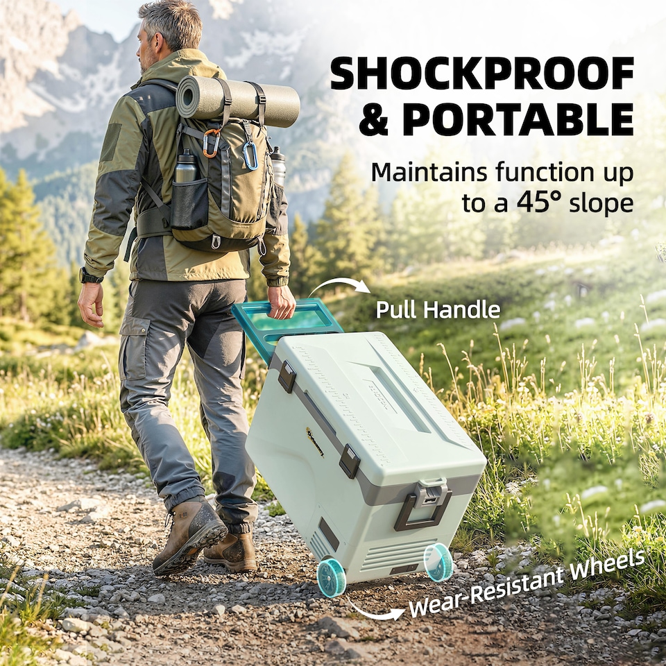 image 1 of Outsunny 42.5L Compressor Car Fridge Freezer, Camping Refrigerator | Green | Green, Black | 72.6 x 42.2 x 50 cm