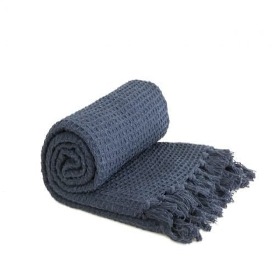 image 1 of Waffle Collection Recycled Cotton Throw in Navy (50" x 60")