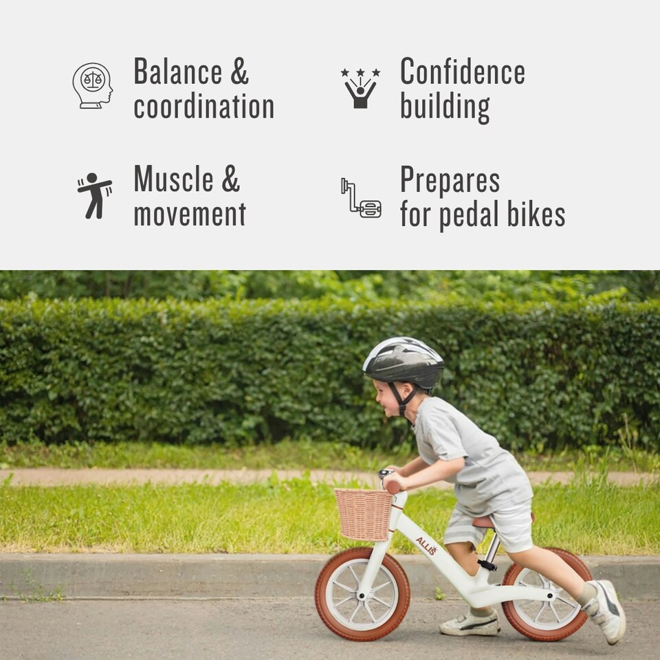 image 1 of Allis Lumi Balance Bike for 2 Year Olds with Basket & Bell - White White